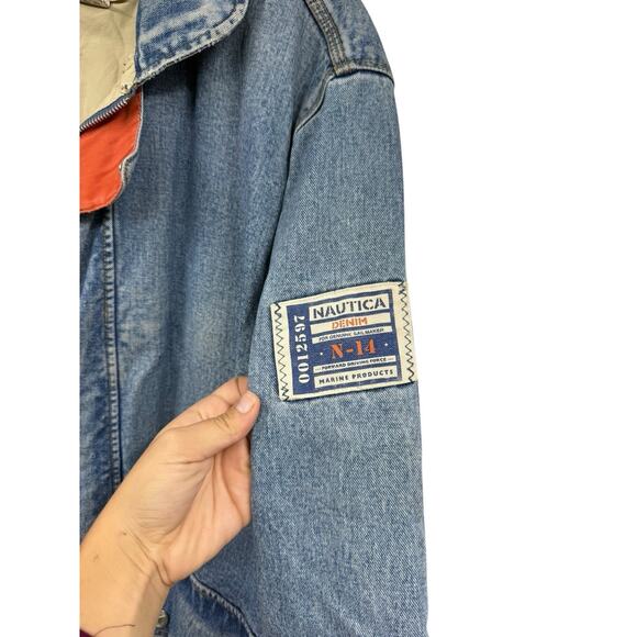 Vintage Y2K Nautica Distressed Denim Chore Style Jacket Men’s Size Large - Picture 3 of 16